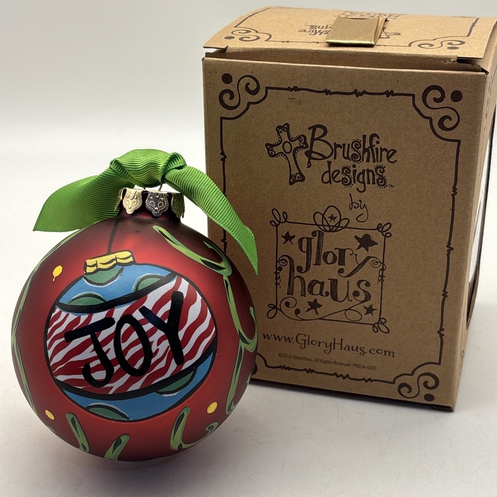 Glass Ornament Christmas  Red JOY Glory Haus Brushfire Designs  Christmas NIB